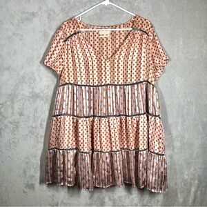 Urban Outfitters Pippa Chiffon Tiered Mini Dress Size L Pink Boho Hippie Chic